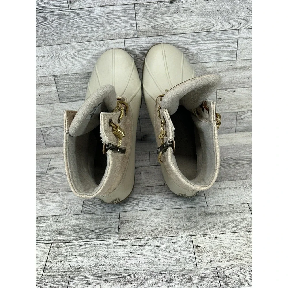 Sperry Boots Women's 9M Saltwater Duck Rain STS80493 White Cream Rubber Lace Zip
